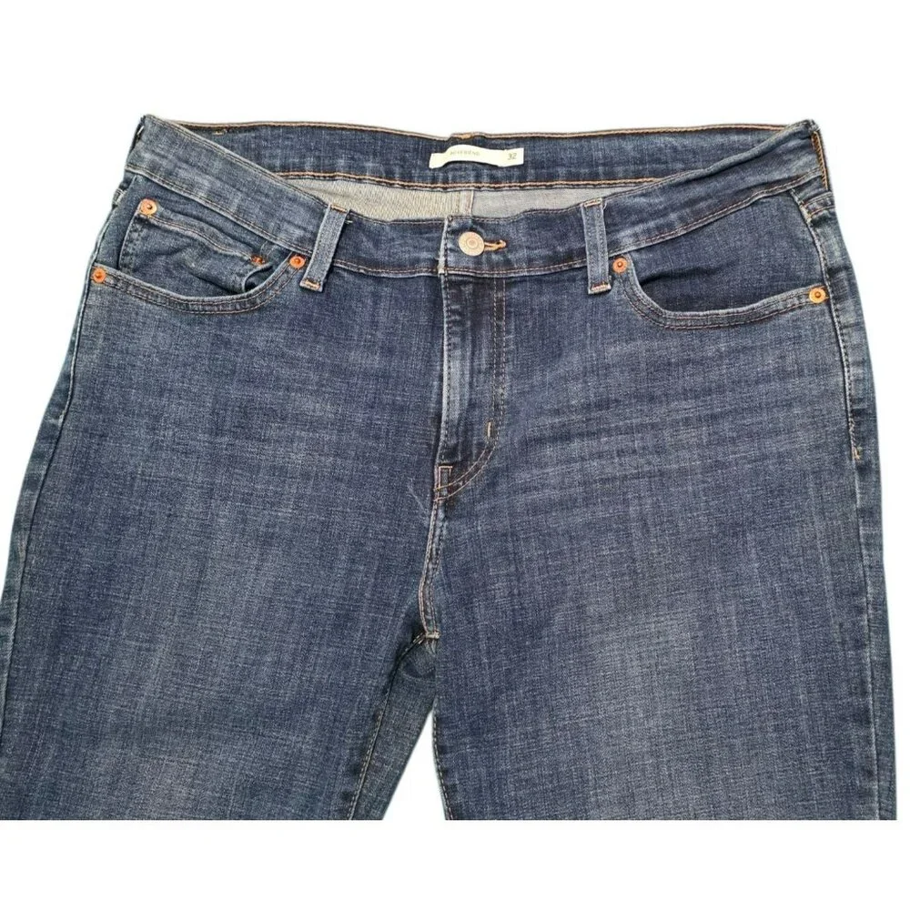Levis Boyfriend Jeans Blue Denim Pants Midrise Stretch Straight Leg Womens 32 - Picture 8 of 13